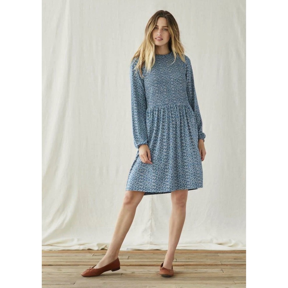 Matilda Jane Just Imagine Audra Womens Smocked Dress Blue Floral XXL Long Sleeve